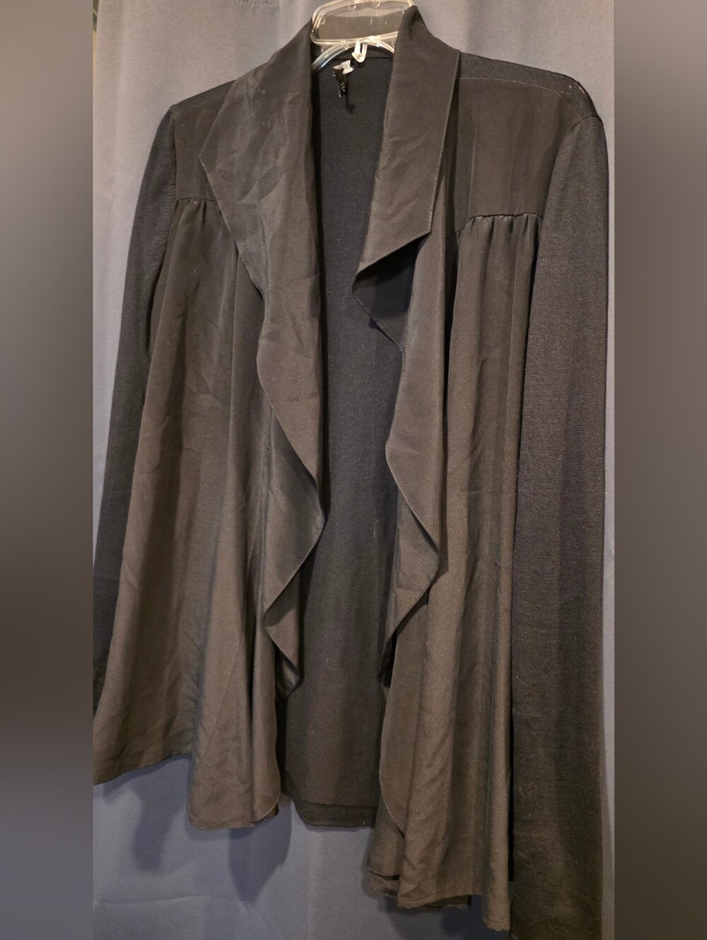Lafayette 148 New York Black Silk Drape Open Front Cardigan XL